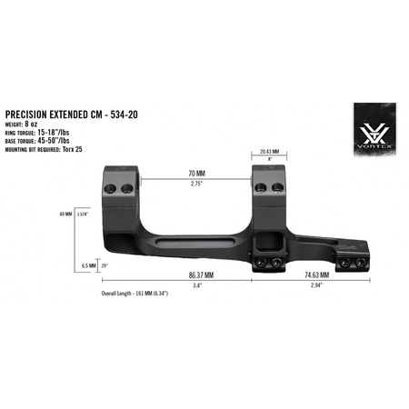 Montaż Vortex Precision Extended 34 mm 20 MOA