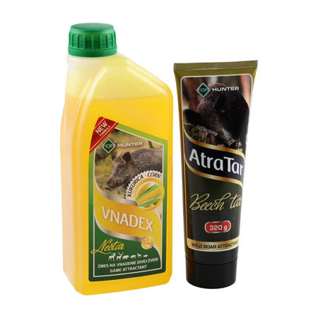Płyn do wabienia zwierzyny For Vnadex 1200 g o zapachu kukurydzy + Smoła bukowa AtraTar 320 g