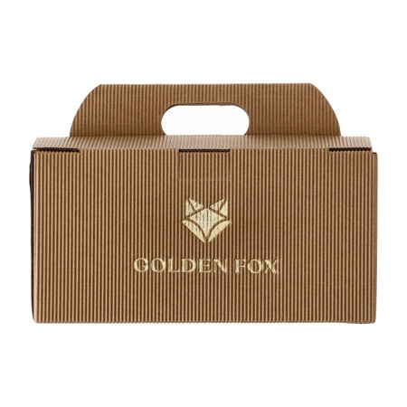 Szklanki do whisky Golden Fox Amber Fire Deer Gold zdobione odlewanym elementem, bursztynowy natrysk 2 szt.