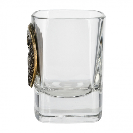 Kieliszki Golden Fox Qube z odlewaną plakietką mosiądz 6 szt. w drewnianym pudełku