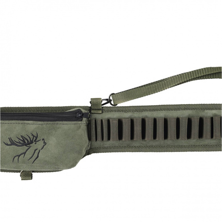 Pas na amunicje Forsport zamszowy z kieszeniami 12/16 mm - oliwkowy, haft jeleń ryczy
