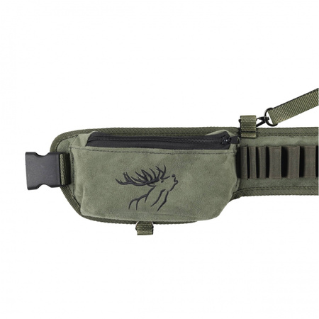 Pas na amunicje Forsport zamszowy z kieszeniami 12/16 mm - oliwkowy, haft jeleń ryczy