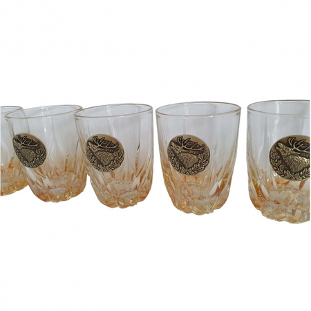 Szklanki do whisky Golden Fox Amber Fire Deer Gold zdobione odlewanym elementem, bursztynowy natrysk 6 szt.
