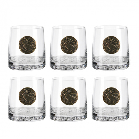 Szklanki do whisky Golden Fox Radius Deer Gold, zdobione odlewanym elementem 6 szt.