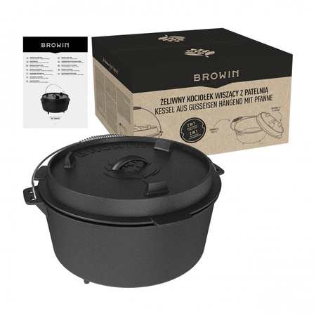 Kociołek wiszący z patelnią żeliwny 9 l
