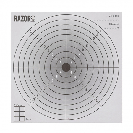 Komplet 100 x tarcza strzelecka RazorGun 14x14 czarny środek