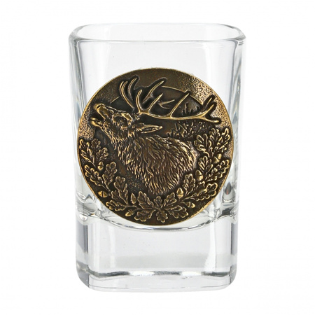 Kieliszki Golden Fox Qube z odlewaną plakietką mosiądz 6 szt. w drewnianym pudełku