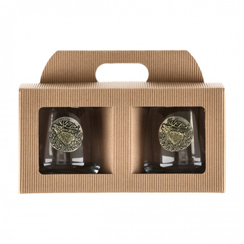Szklanki do whisky Golden Fox Radius Deer Gold, zdobione odlewanym elementem 2 szt.