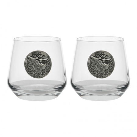 Szklanki do whisky Golden Fox Luna Deer Silver zdobione odlewanym elementem 2szt.