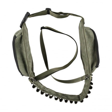 Pas na amunicje Forsport zamszowy z kieszeniami 12/16 mm - oliwkowy, haft jeleń ryczy