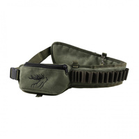 Pas na amunicje Forsport zamszowy z kieszeniami 12/16 mm - oliwkowy, haft jeleń ryczy